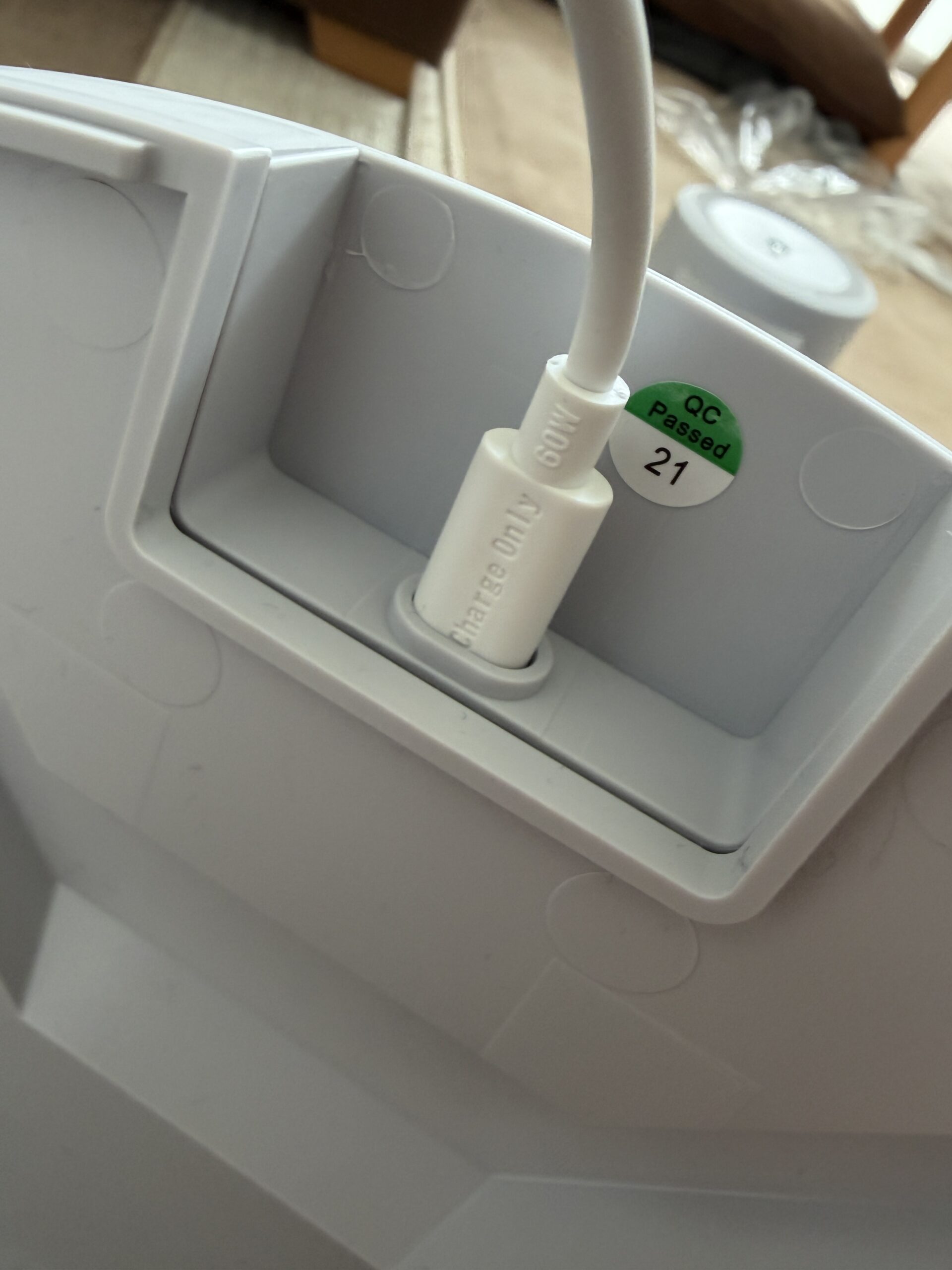 RLX-CP030 本体側のUSB-C接続部。Charge Only 60Wケーブル